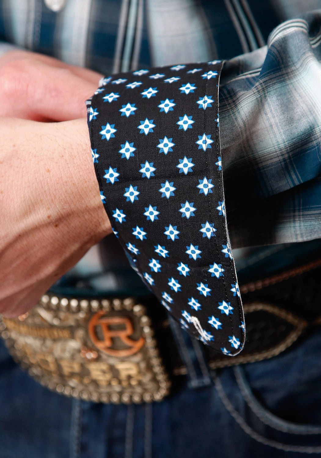 Camouflage Print Casual Comfort Roper Mens Blue 100% Cotton West Plaid BD L/S Button Shirt