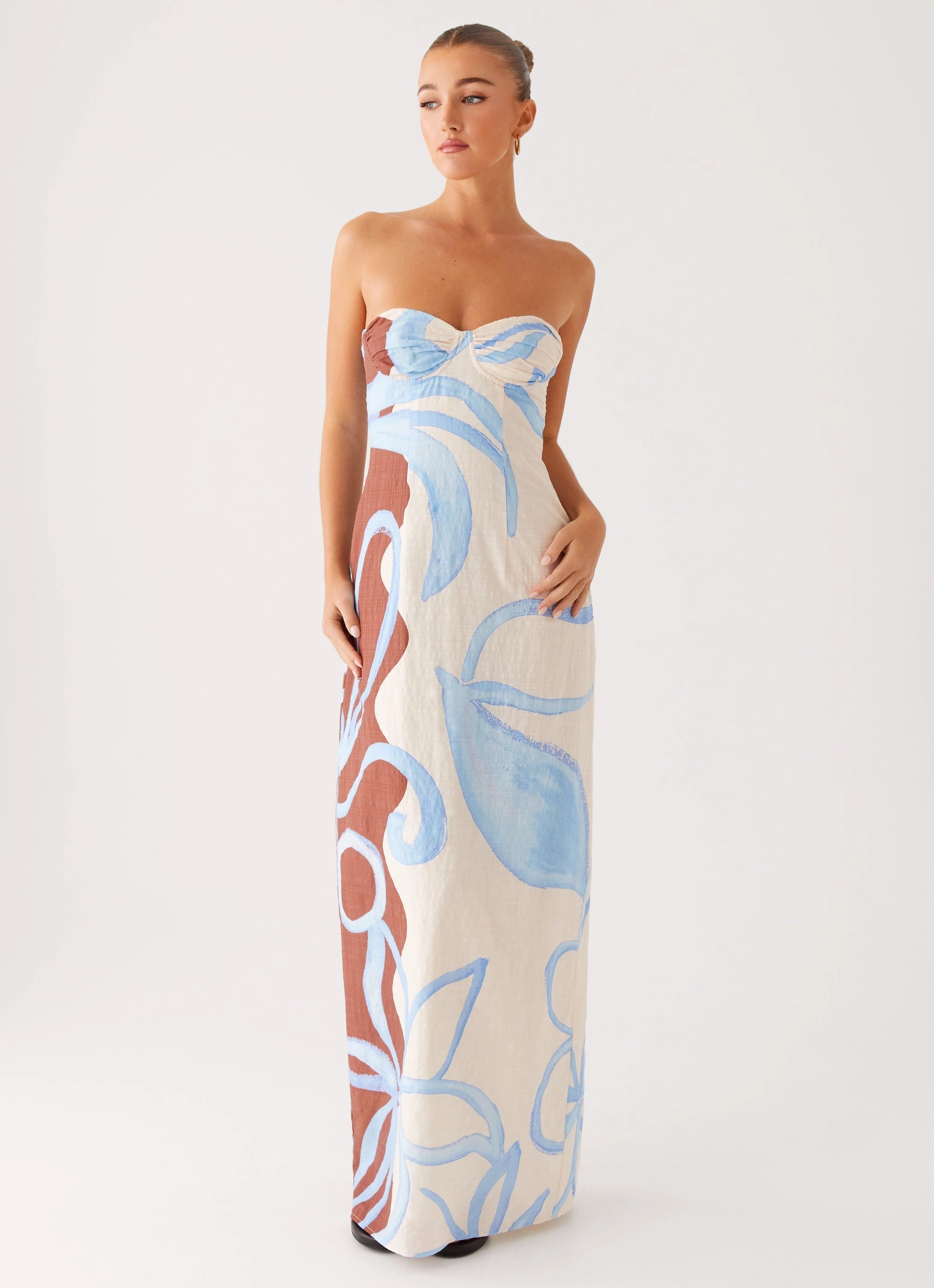 Raiden Maxi Dress - Bloom Wave Print Pure Motion