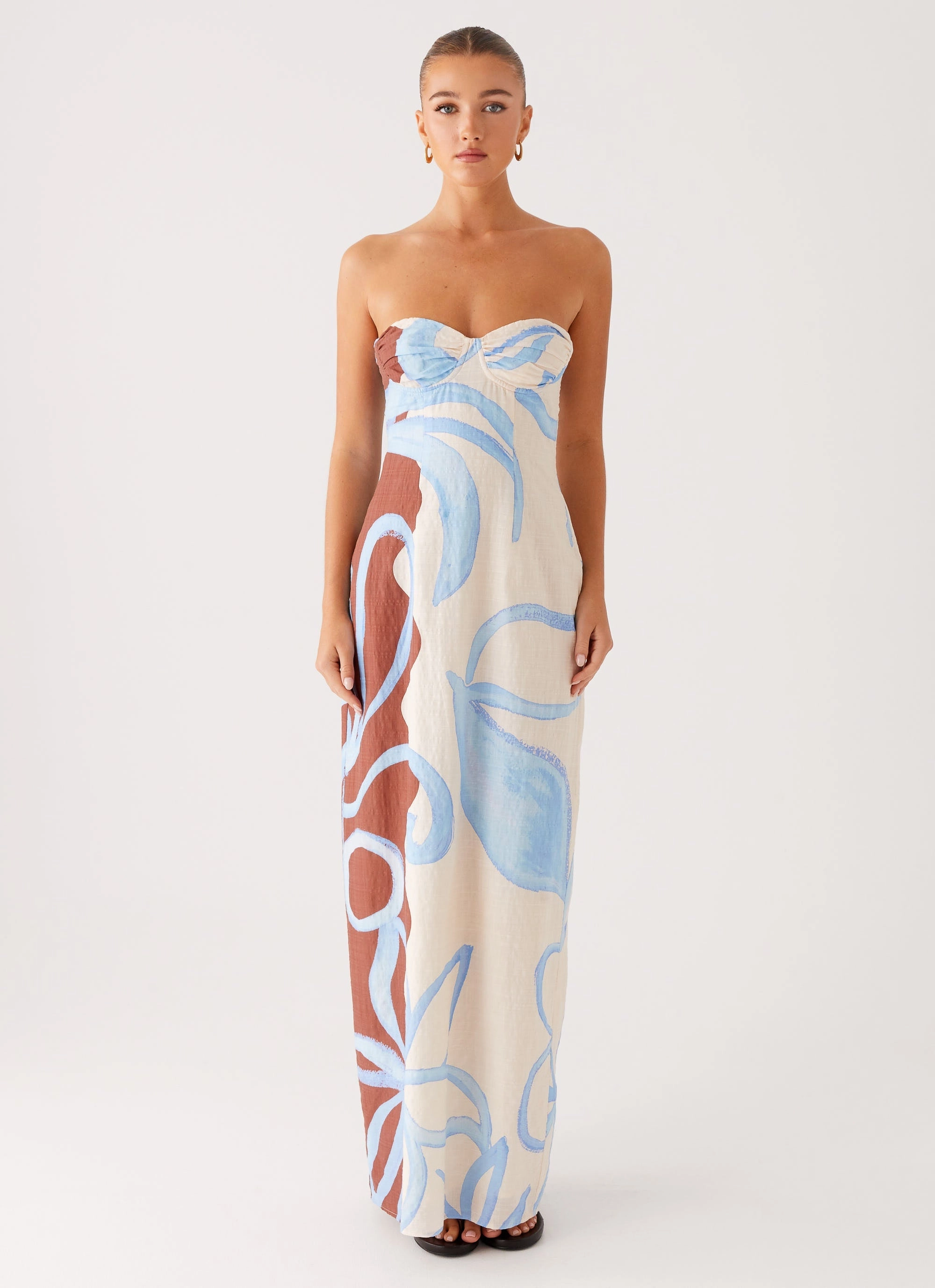 Raiden Maxi Dress - Bloom Wave Print Glam Feel Sage Detail
