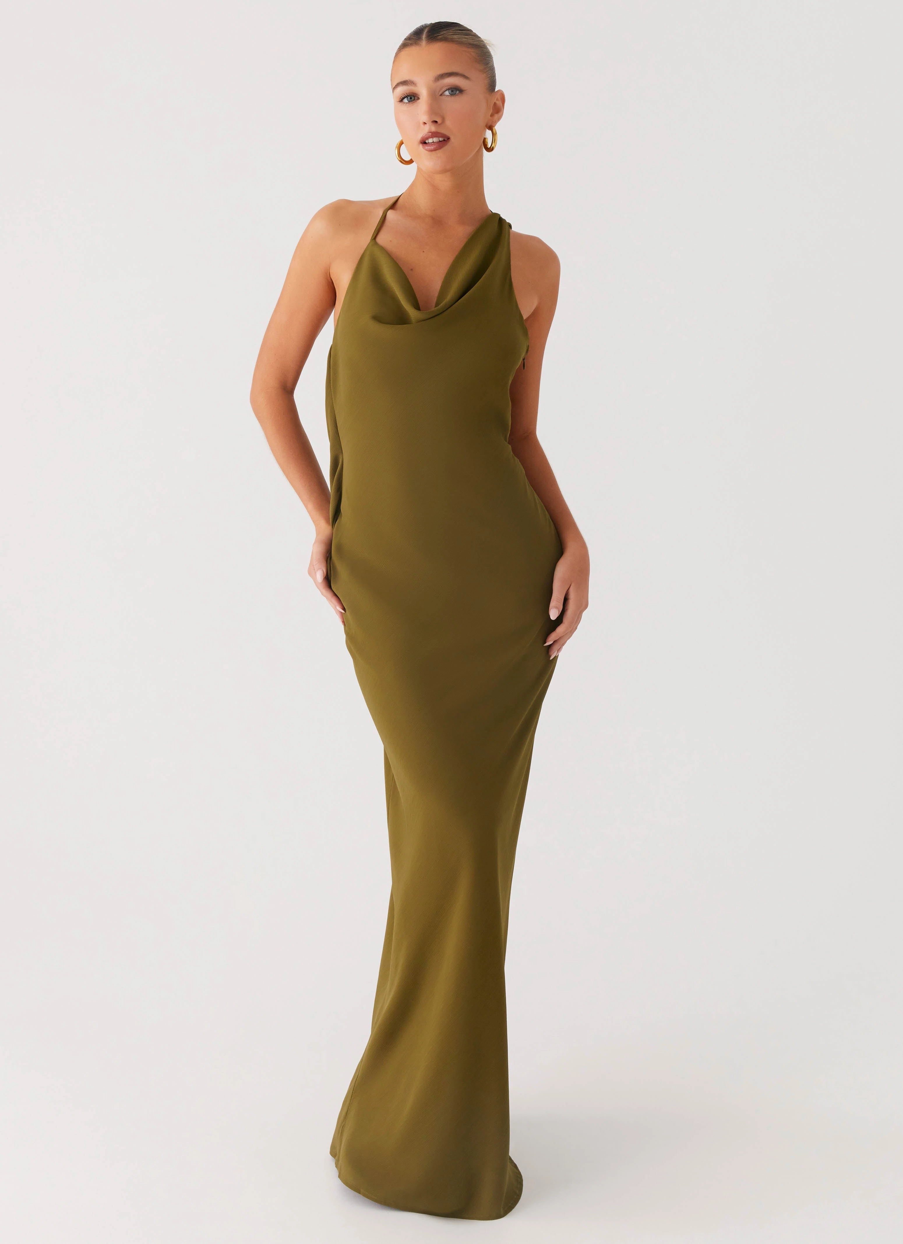 Opal Glow Maxi Dress - Khaki Monochrome Look