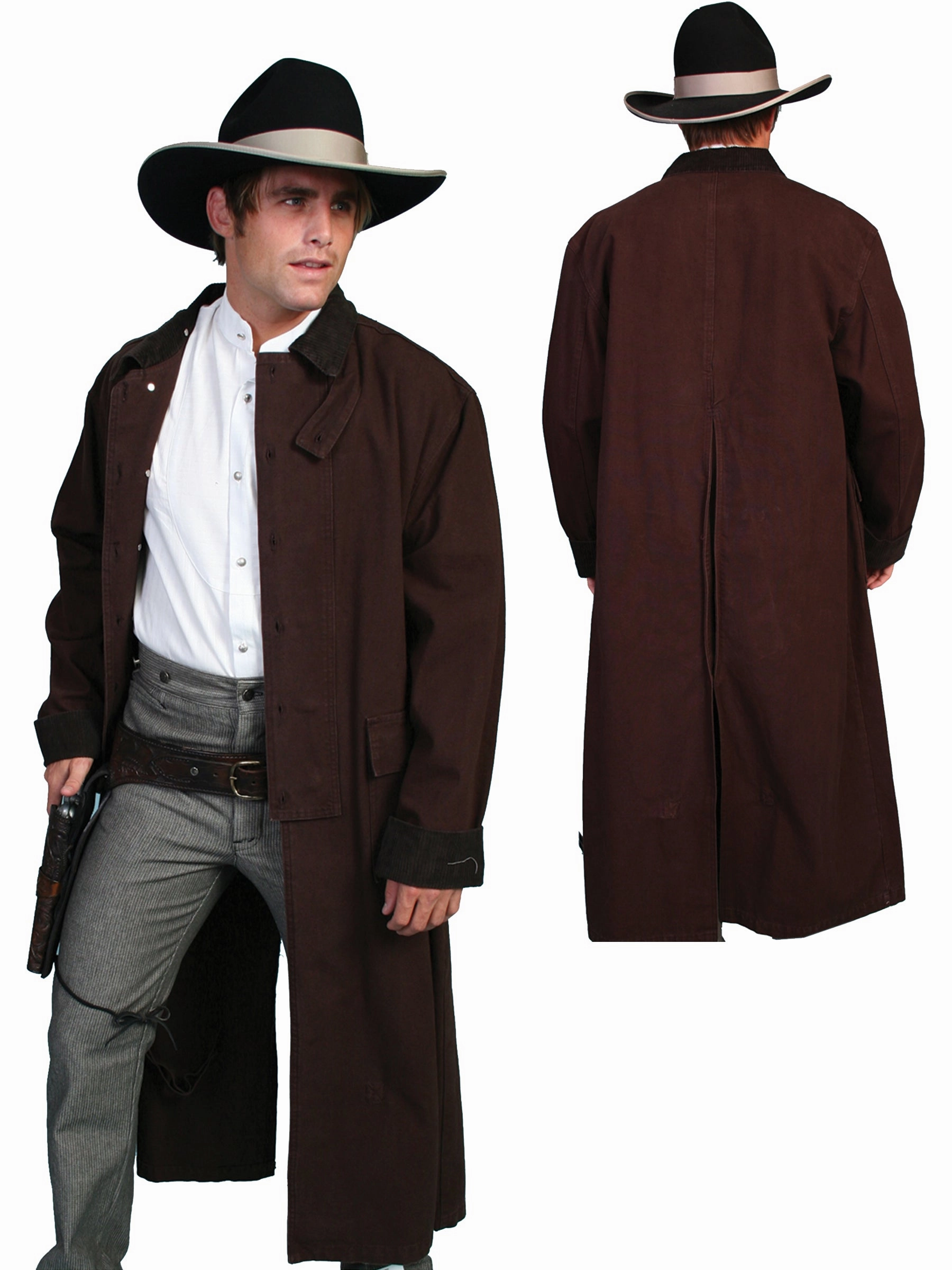 Modern Fit Scully RangeWear Mens Walnut 100% Cotton Long Overcoat Duster Coat