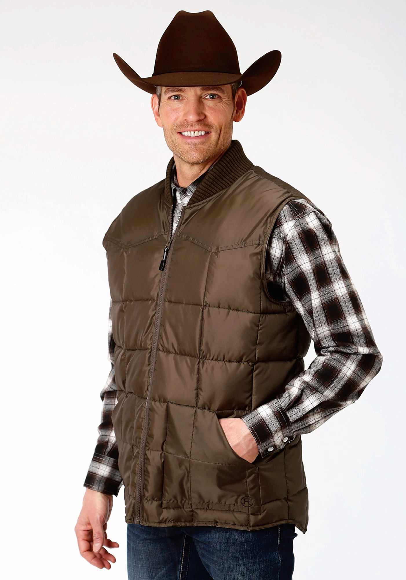 Hooded Comfort Fit Roper Mens Chocolate Polyester Quilted Insulated Vest