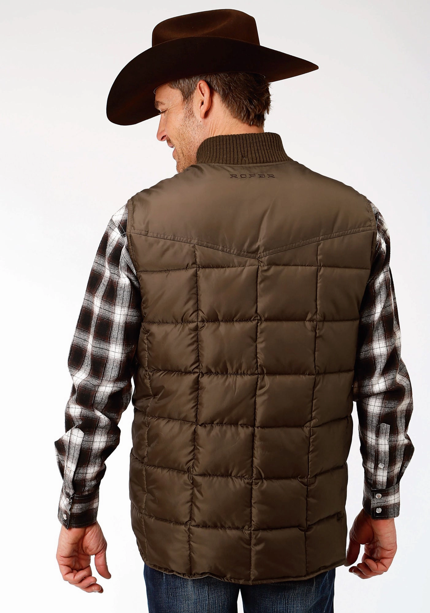 Roper Mens Chocolate Polyester Quilted Insulated Vest mesh ventilation