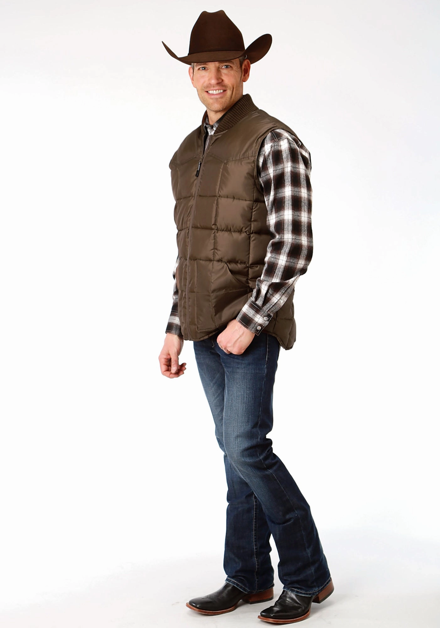 DoubleLayeredEdges Roper Mens Chocolate Polyester Quilted Insulated Vest