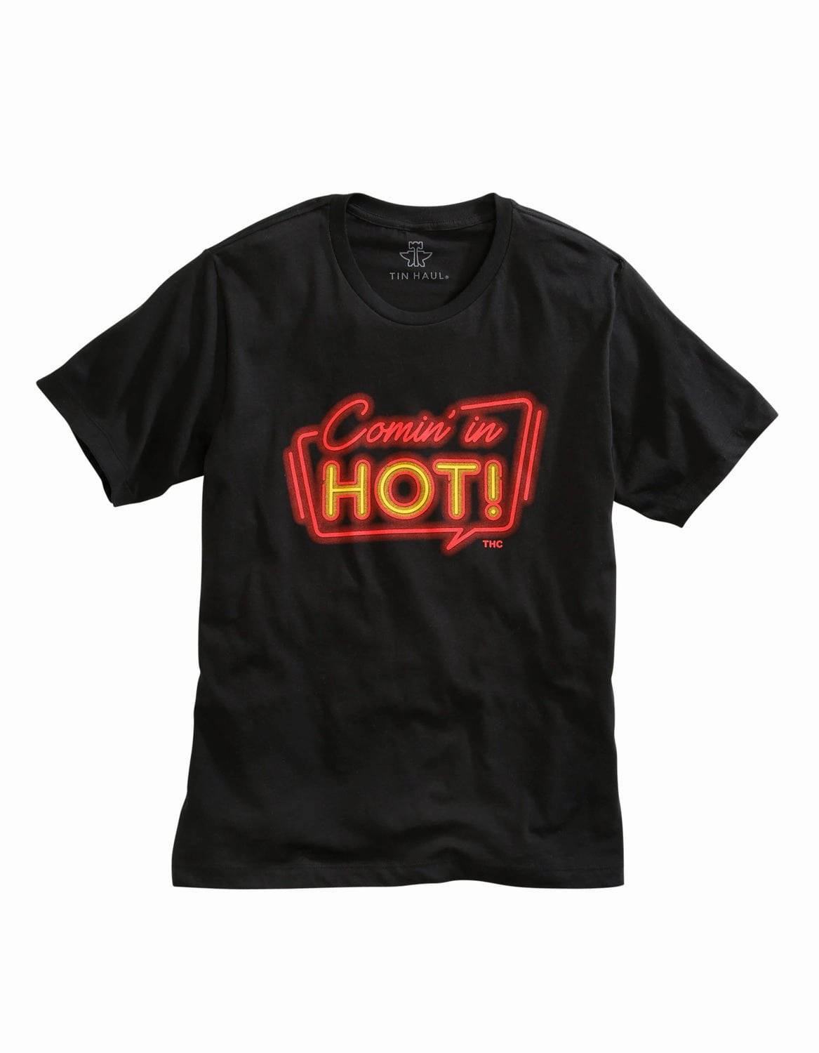 Tin Haul Mens Black 100% Cotton Comin in Hot S/S T-Shirt Snag Free Surface