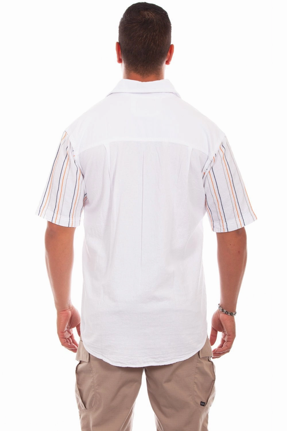 Linen blend Midweight Textile Scully Mens White 100% Cotton Quartz Stripe S/S Shirt