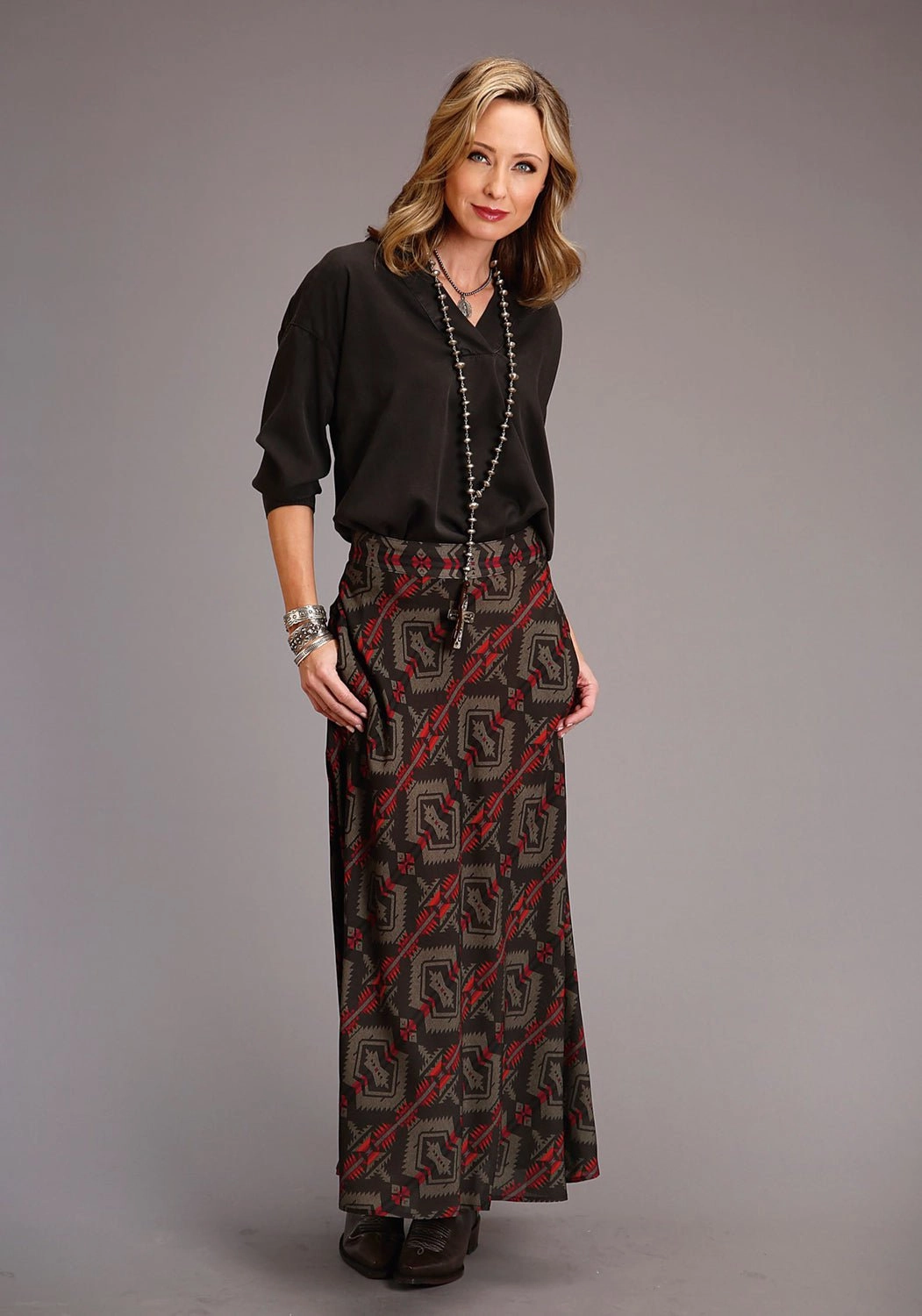 Stetson Womens Pullover Peasant Grey Lyocell L/S Blouse Winter Comfort Elegant Finish