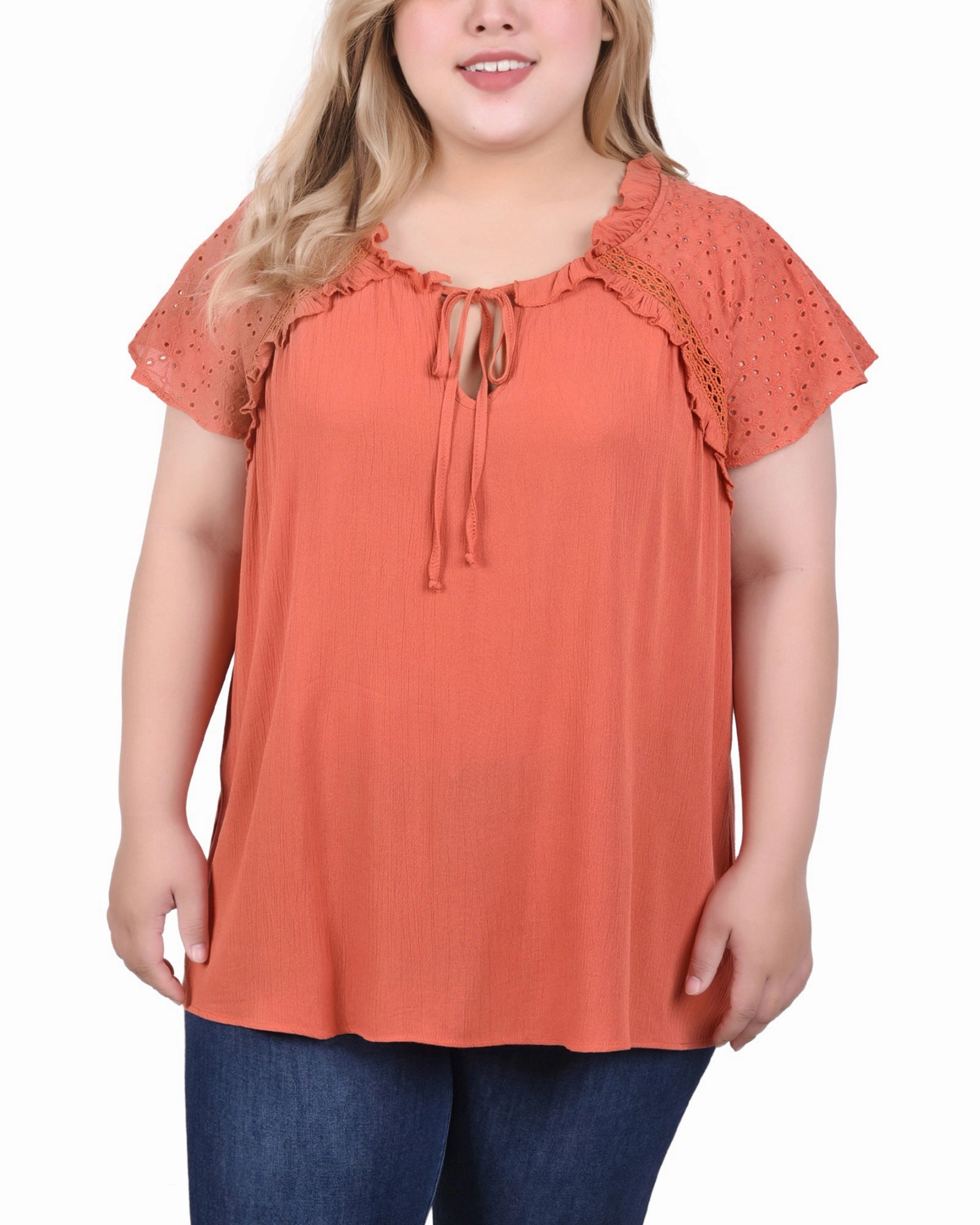 Eyelet Sleeve Blouse Durable Reinforced Shoulders