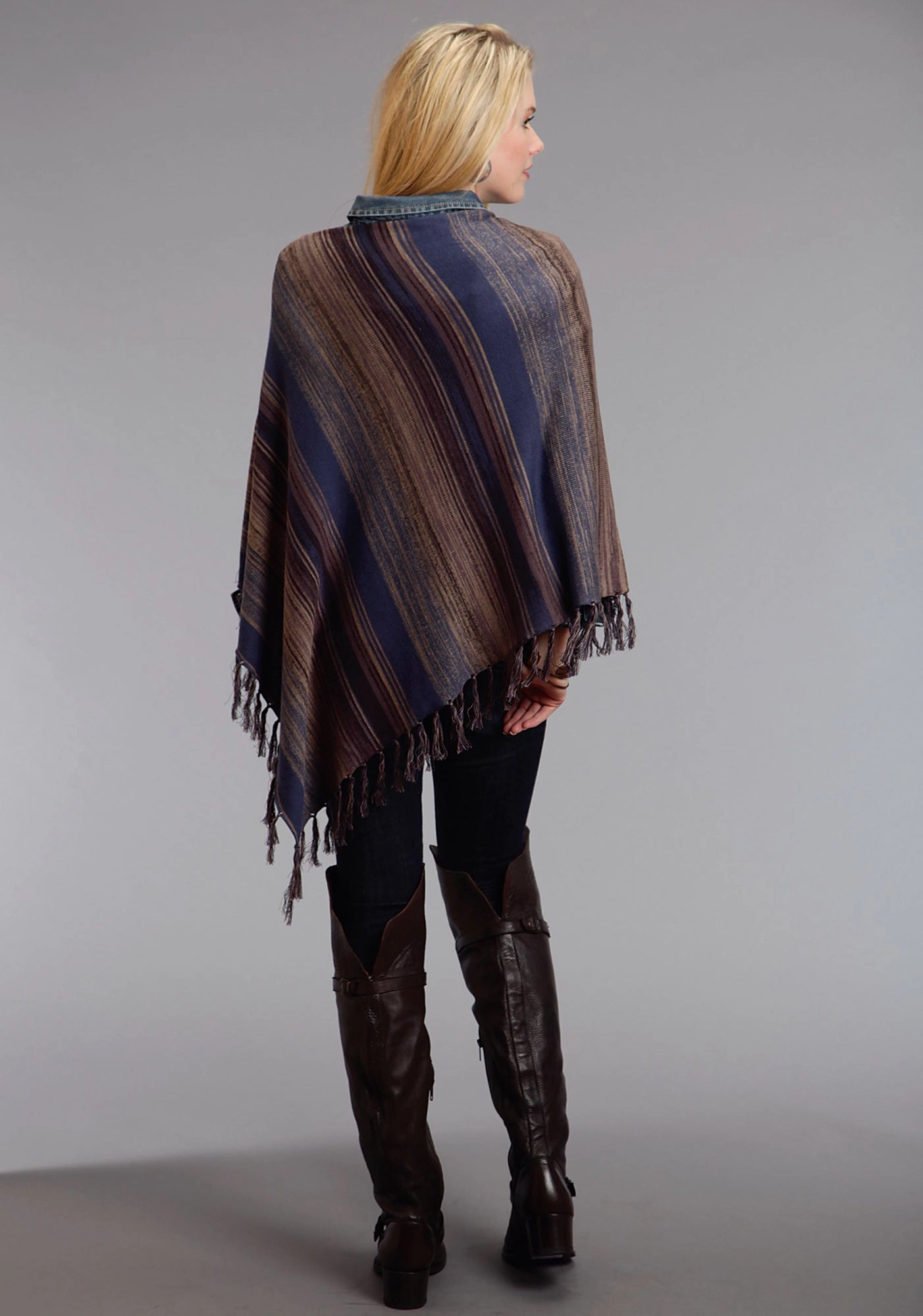 Stetson Womens Asymmetrical Scoop Neck Blue Cotton Blend Poncho Pre Shrunk Cotton Blend Snow Block