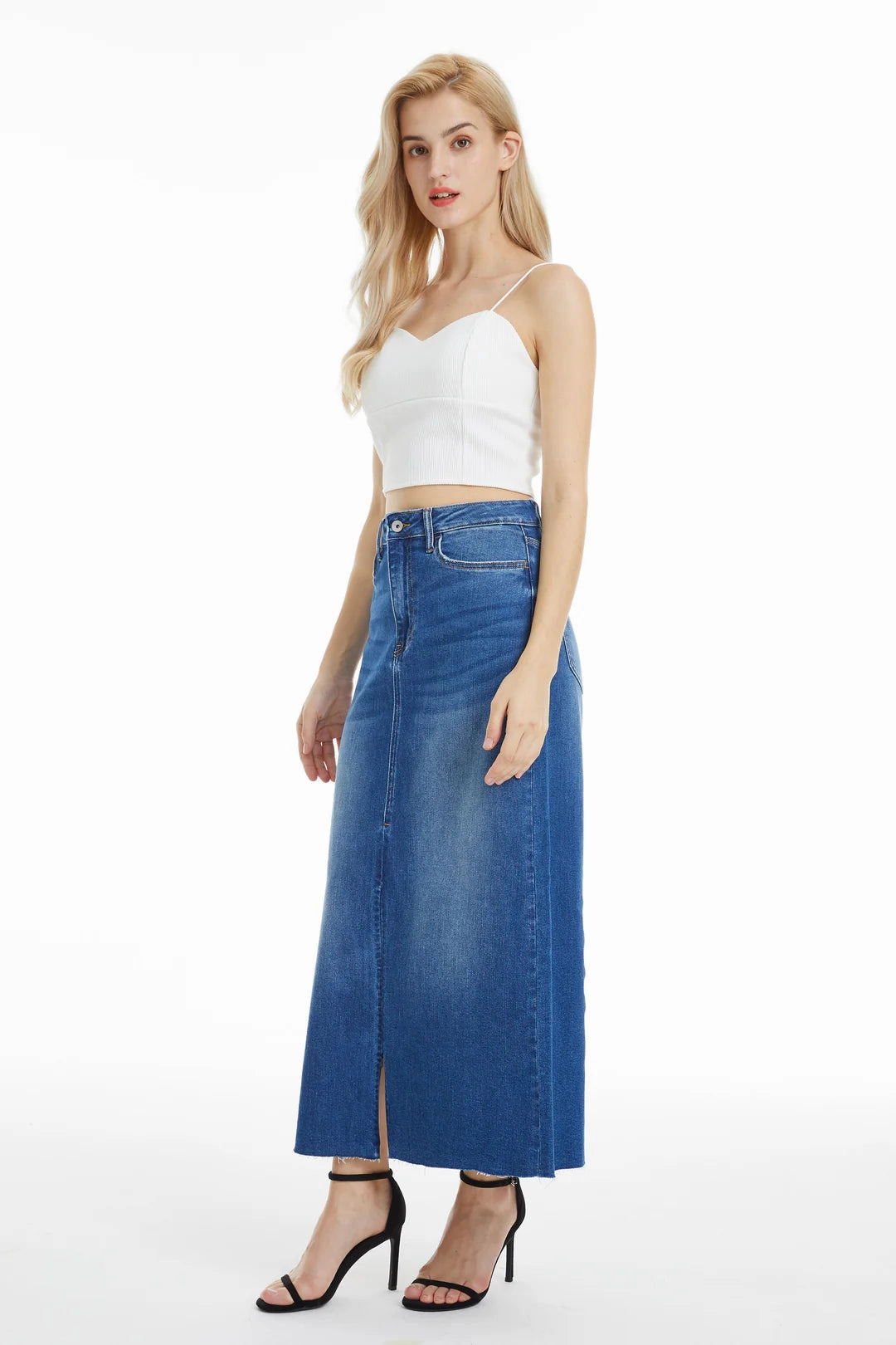 Denim Midi Skirt Flexible Fit Functional Wear
