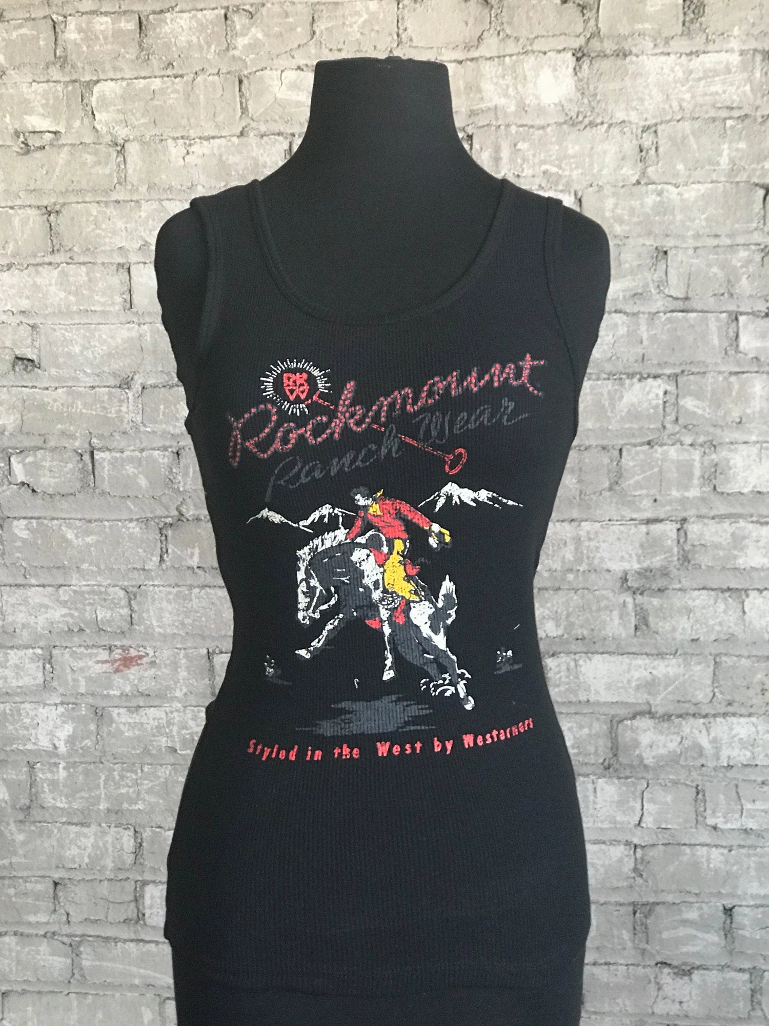 Streetwear Lightweight Comfort Rockmount Womens Black 100% Cotton Premium Bronc Tank Top