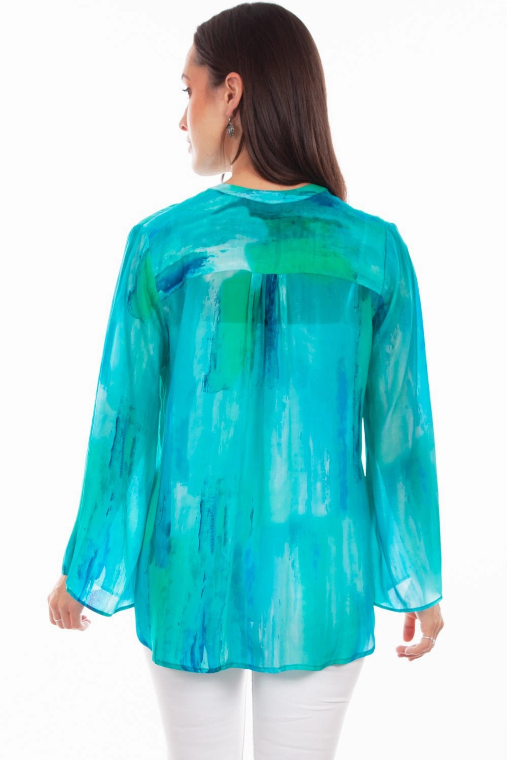 Scully Womens Artful Tie-Dye Aqua Rayon L/S Blouse Business Meeting Street Style