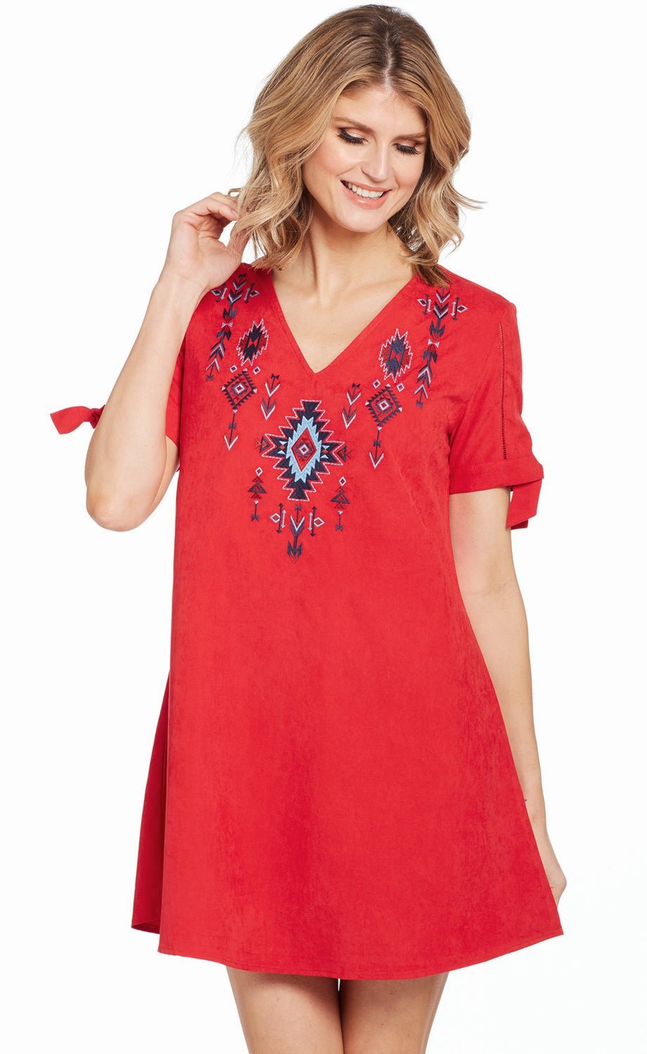 Air Touch Fashionable Look Cowgirl Up Womens Coral Red Polyester Southwest Dress S/S