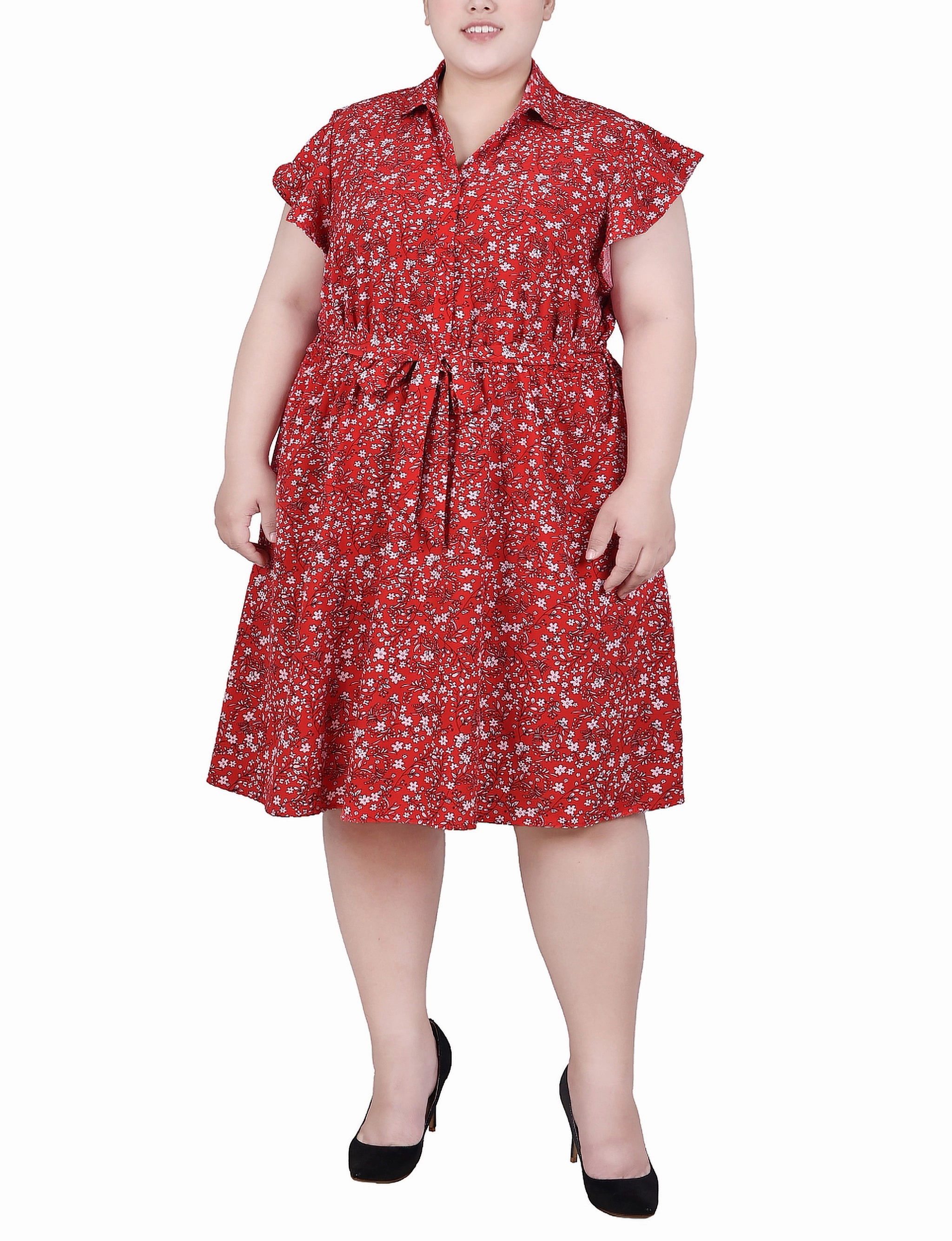 Plus Size Flutter Sleeve Belted Dress Edgy Layers