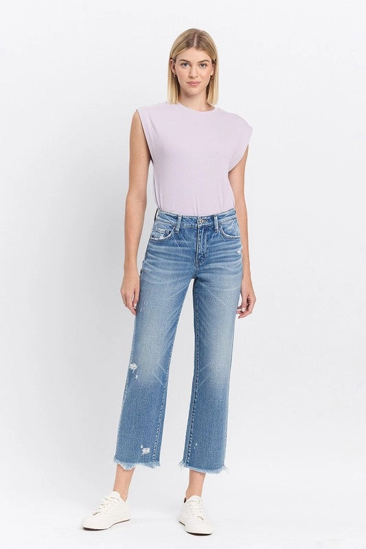 Sawyer High Rise Frayed Hem Straight Jeans Casual Spring Mood Classic Wear Modern Attire