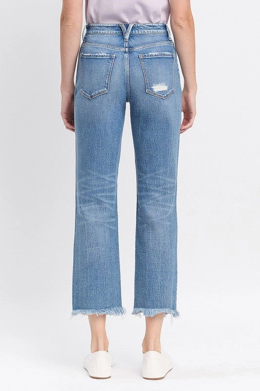 Sawyer High Rise Frayed Hem Straight Jeans Non Fade Fabric Couple Look Eco Friendly