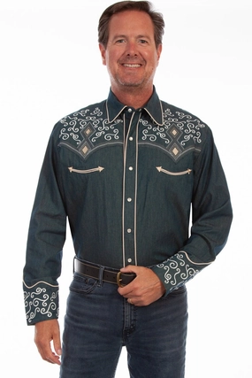 Scully Mens Denim 100% Cotton Curly Diamond L/S Shirt Local Favorite