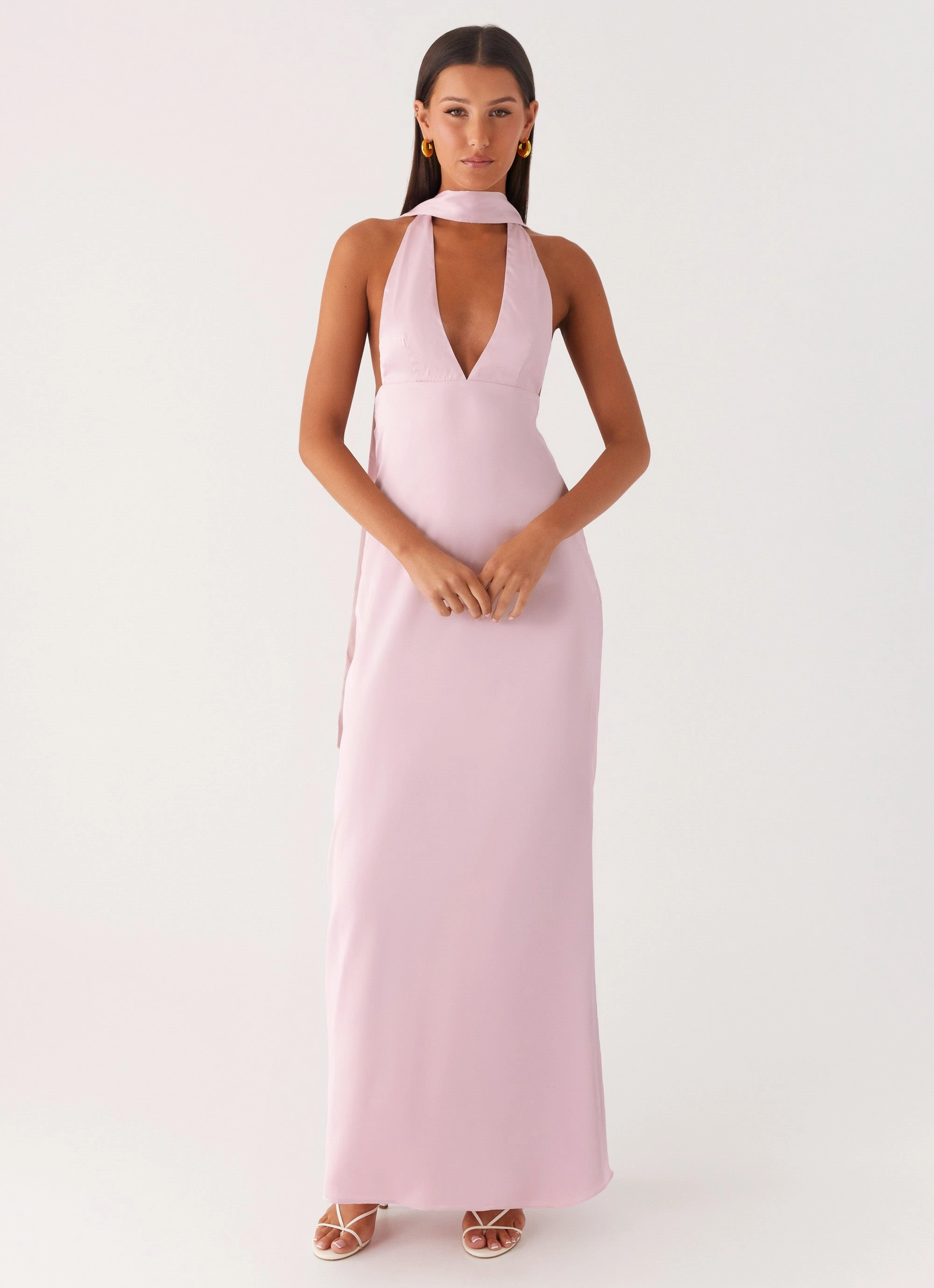 Rainproof Coat Alicia Satin Halter Maxi Dress - Baby Pink