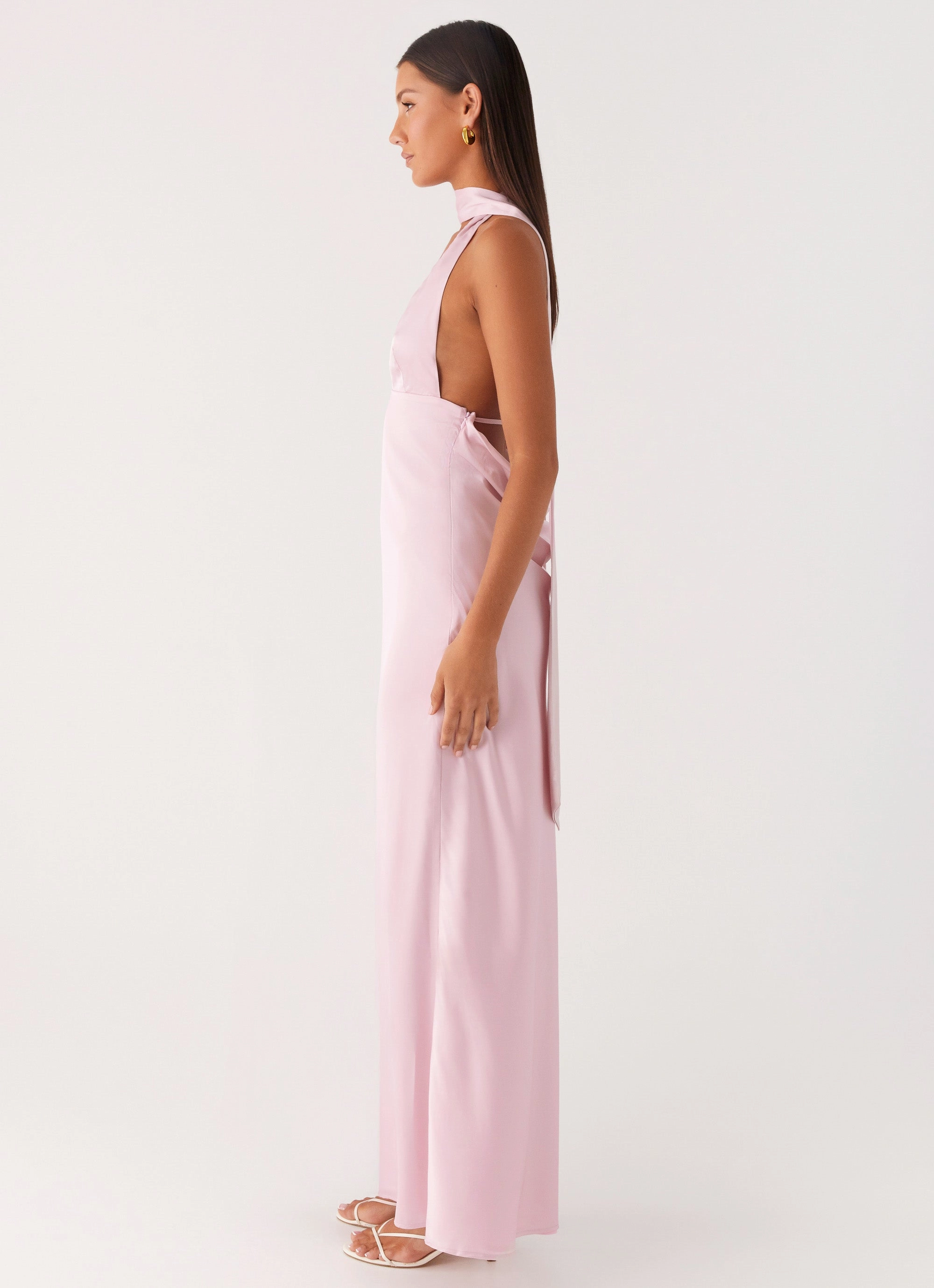 Practical Coat Luxury Appeal Alicia Satin Halter Maxi Dress - Baby Pink