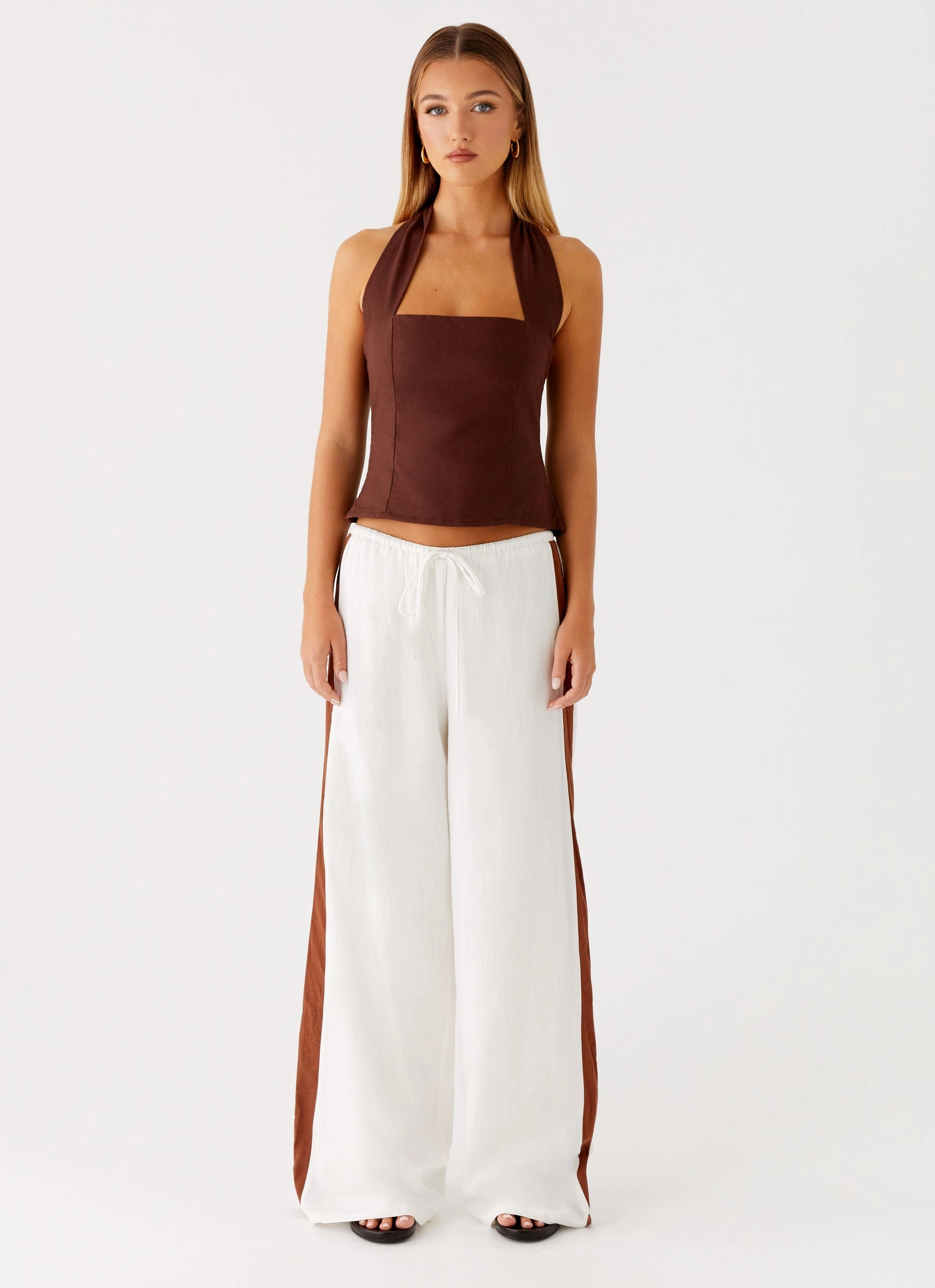 Lightweight Design Quick Dry Material Sunflare Linen Halter Top - Chocolate