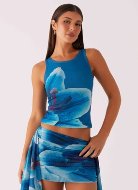Edera Tank - Turquoise Floral Light Wear Tear Resistant