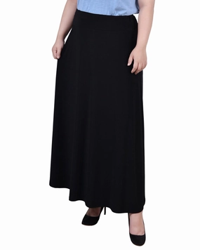 Light Fit Plus Size Maxi A-Line Skirt With Front Faux Belt With Ring Detail