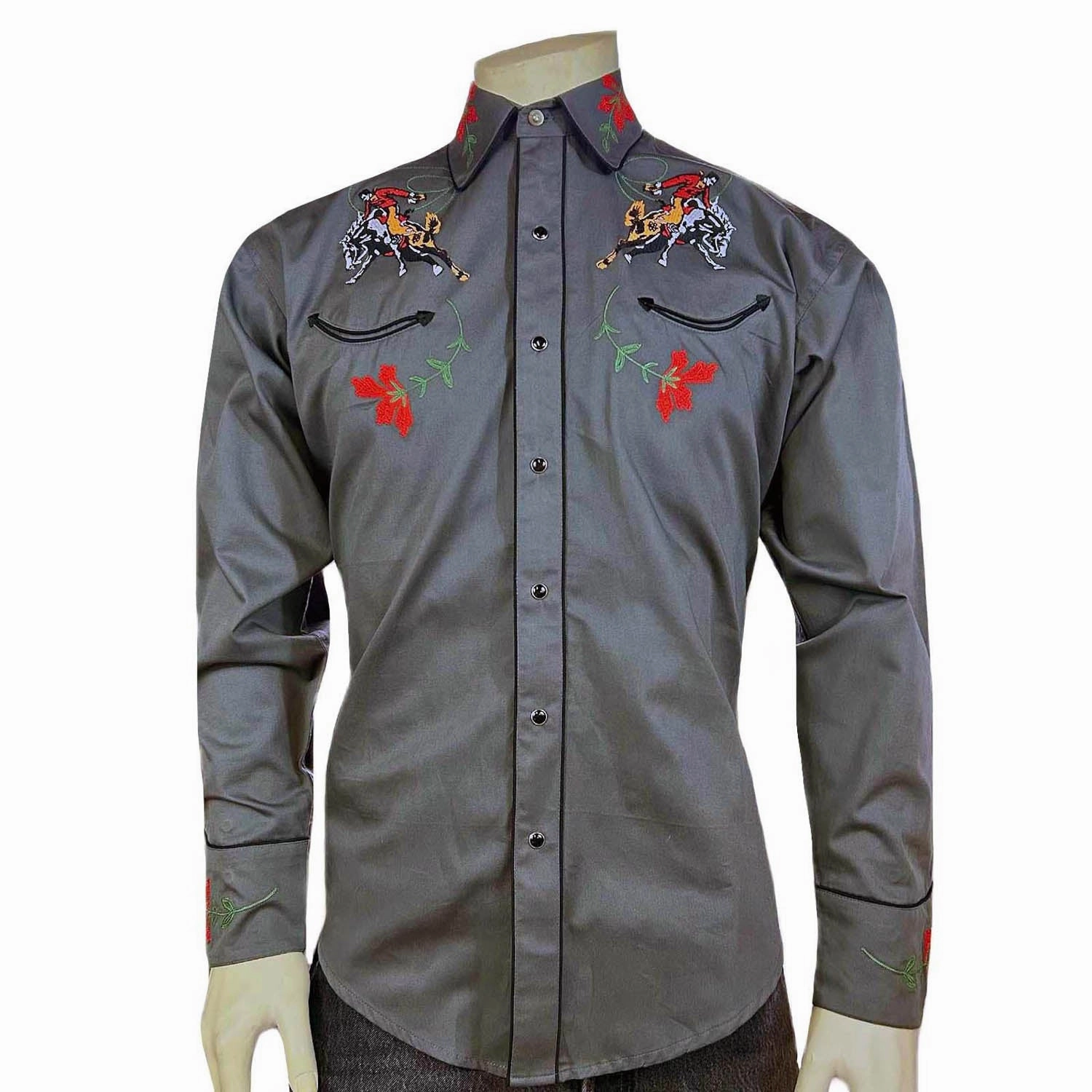Rockmount Mens Vintage Bronc Western Grey 100% Cotton L/S Shirt Party Ready shopping spree