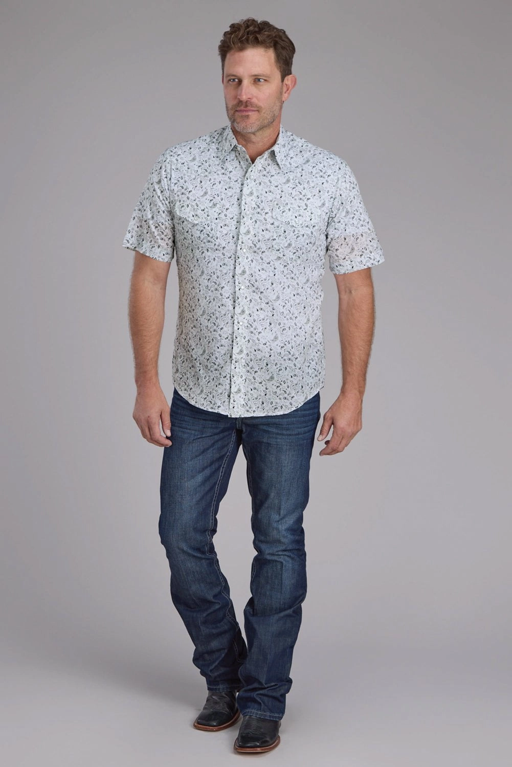 Classic Appeal Travel-friendly Roper Mens 2428 Paisley Black/White Cotton Blend S/S Shirt