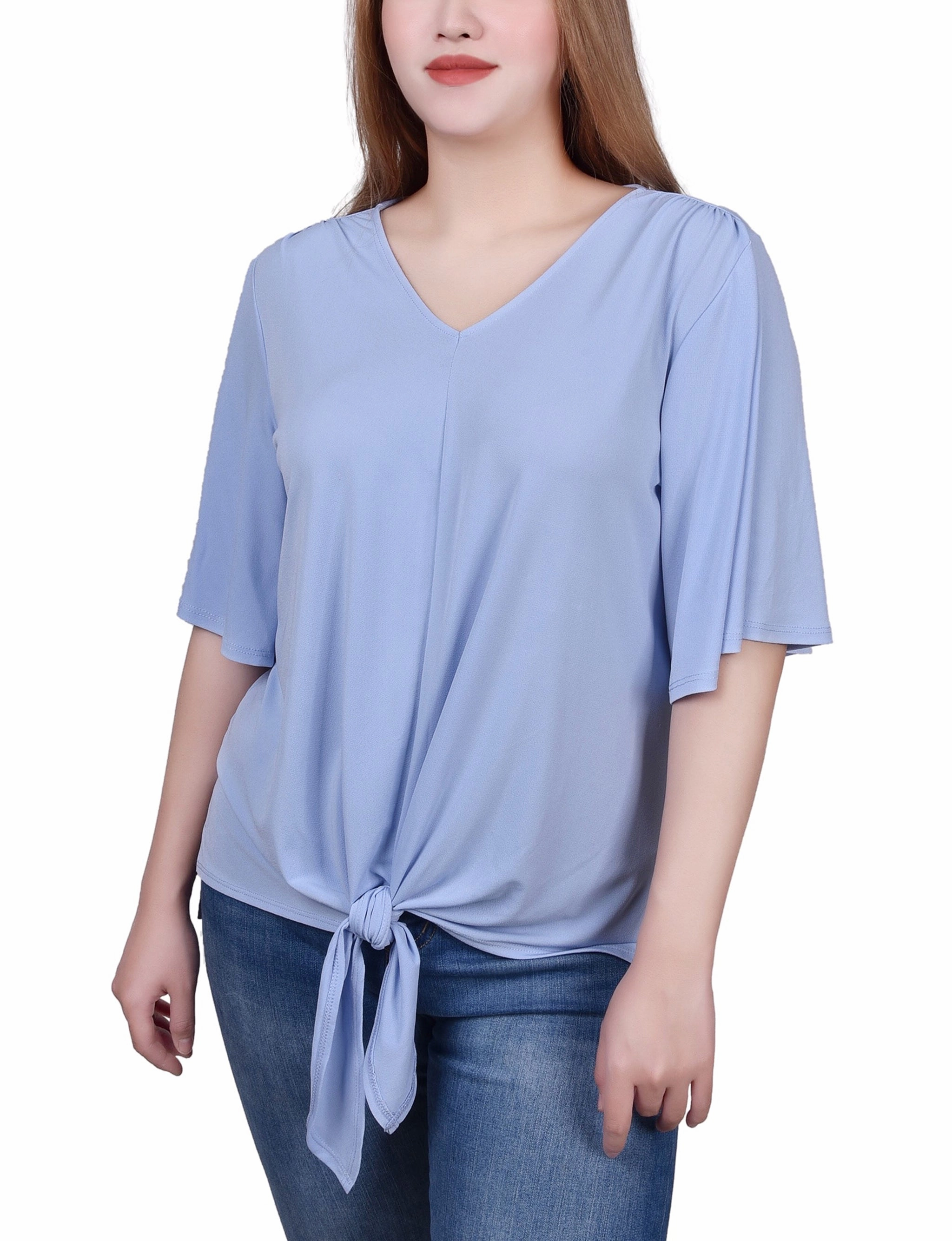 Thermoregulating Fabric Elbow Sleeve Tie-Front Top