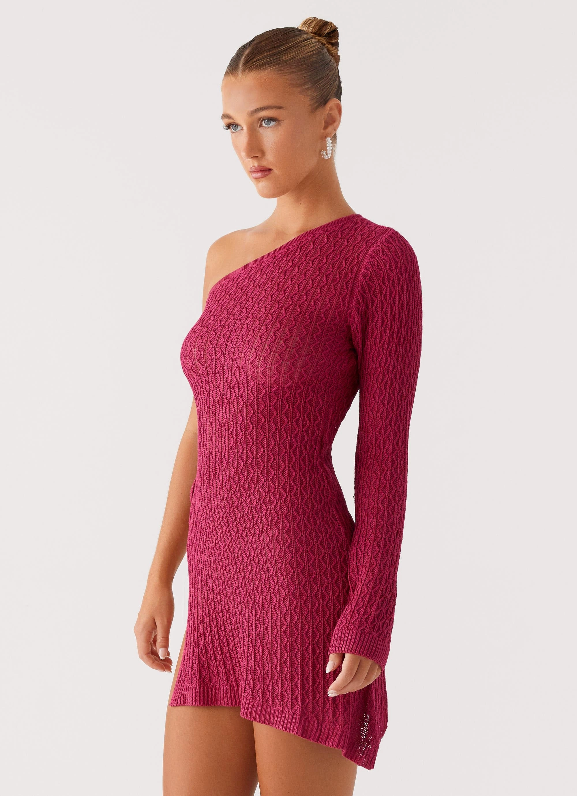 Open Back Comfortable and Fashionable Medda Knit Mini Dress - Hot Pink