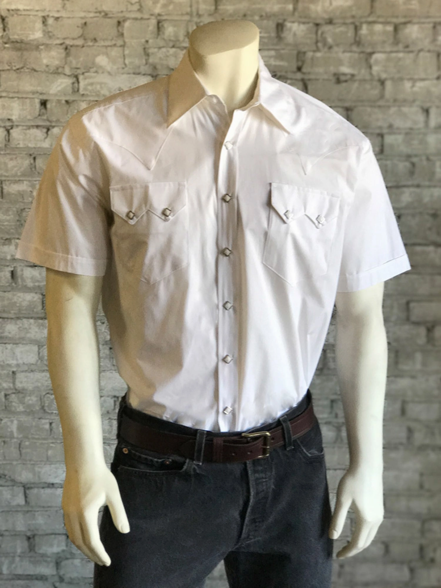 Loose Comfort Rockmount Mens White Cotton Blend Western Snap S/S Shirt