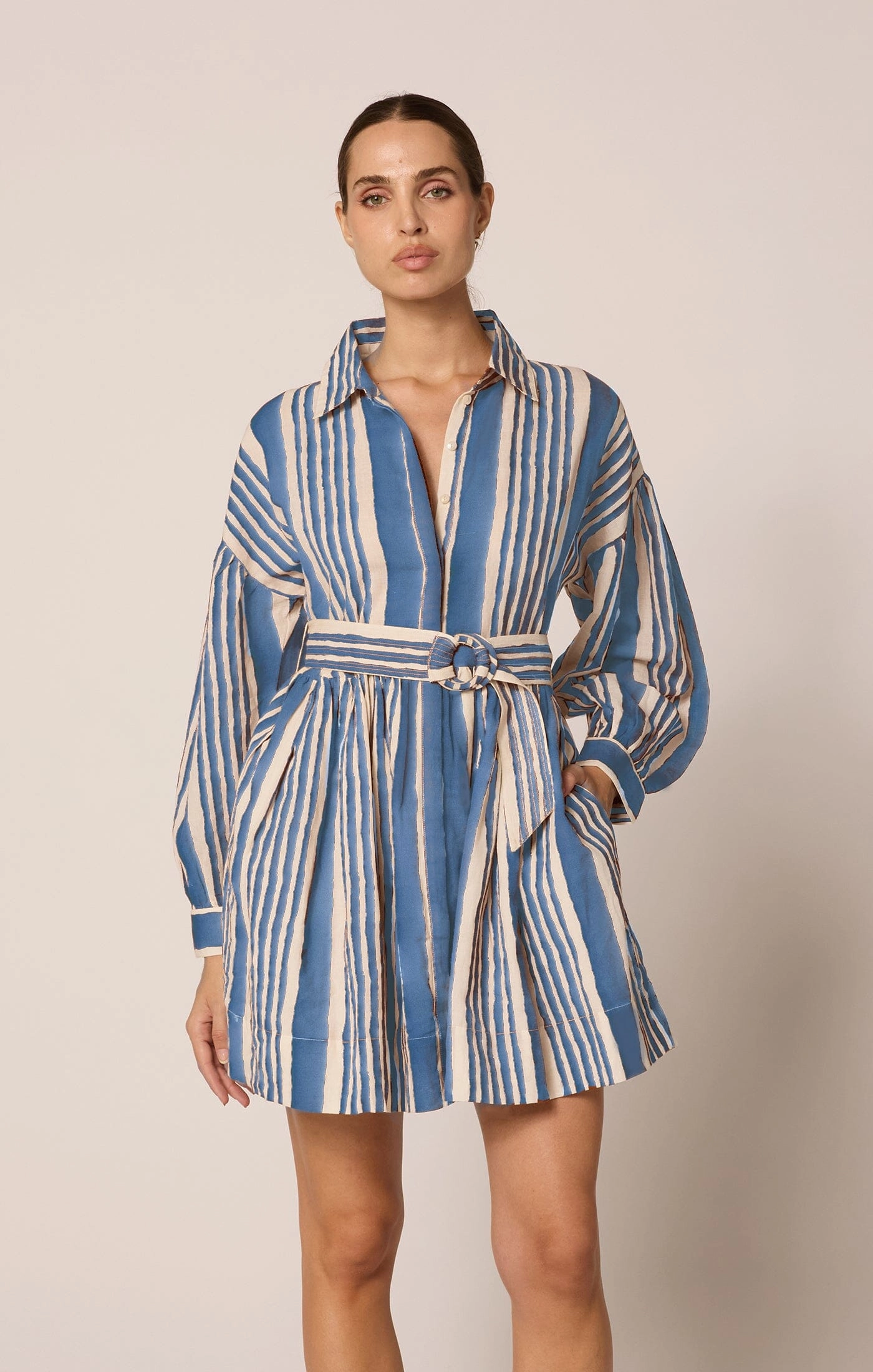 Tiana Mini Dress | Vecchio Stripe Blue Lounge Texture