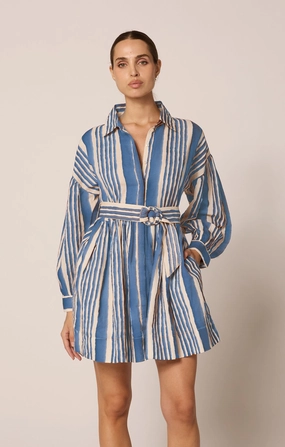 Moment Soft Tiana Mini Dress | Vecchio Stripe Blue