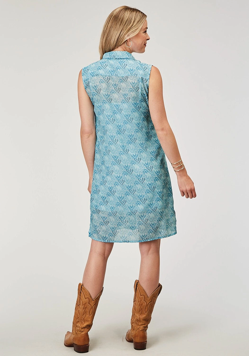 Roper Womens 1978 Ikat Chevron Blue 100% Polyester S/L Dress Layered Texture Urban Look