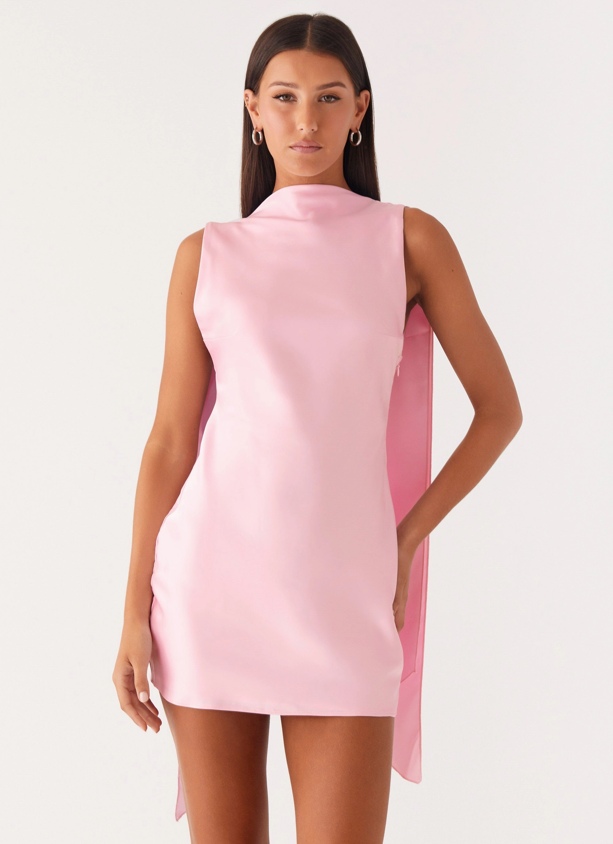 Cerina High Neck Mini Dress - Pink Cold Weather Protection Rainy Day