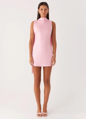 Cerina High Neck Mini Dress - Pink Houndstooth Print Winter Ready Fashion