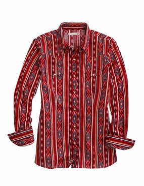 slim cut Winter Collection Tin Haul Womens Aztec Stripe Red 100% Cotton L/S Shirt