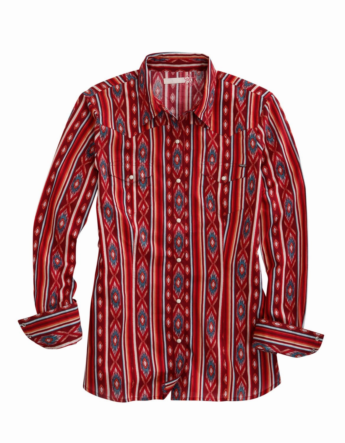 Tin Haul Womens Aztec Stripe Red 100% Cotton L/S Shirt Stretchable Cloth Ethical production