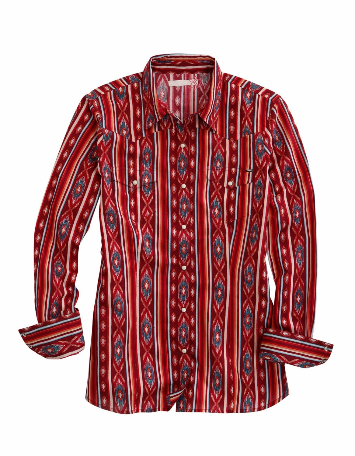 Thermoregulating Fabric Edgy style Tin Haul Womens Aztec Stripe Red 100% Cotton L/S Shirt