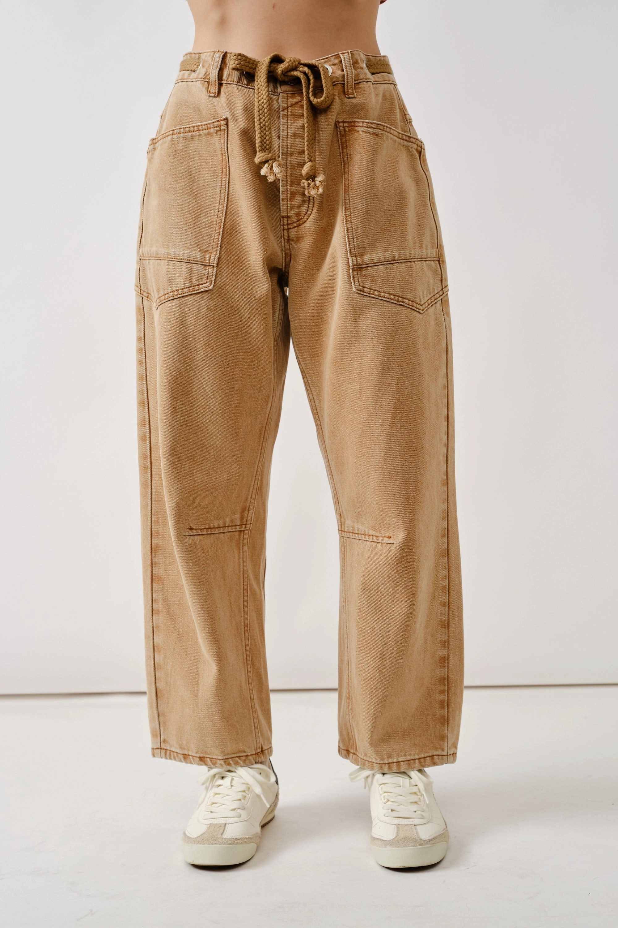 ReflectiveAccentDetails Modern Relaxed Barrel Denim Pants - Rust