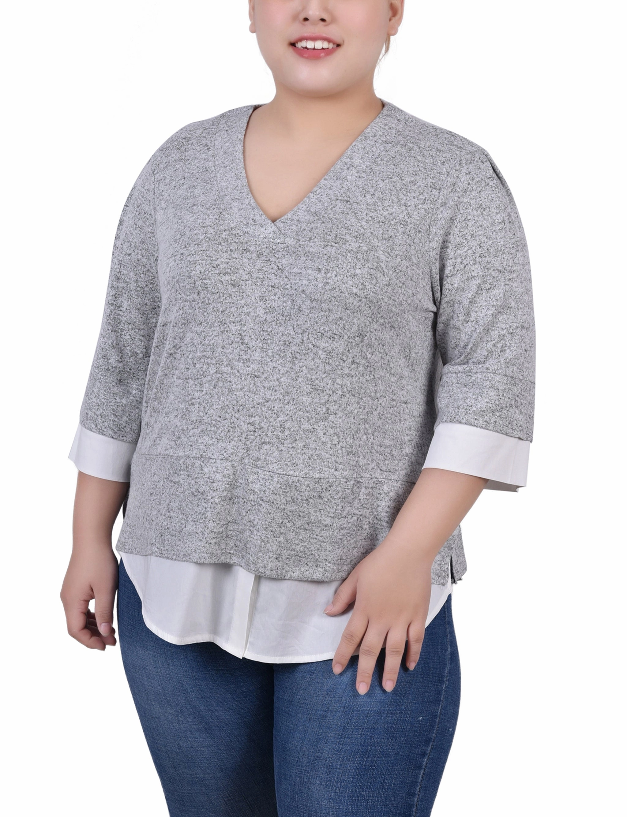 Must Have Ethically-Made Plus Size Long Sleeve 2-In 1 Top