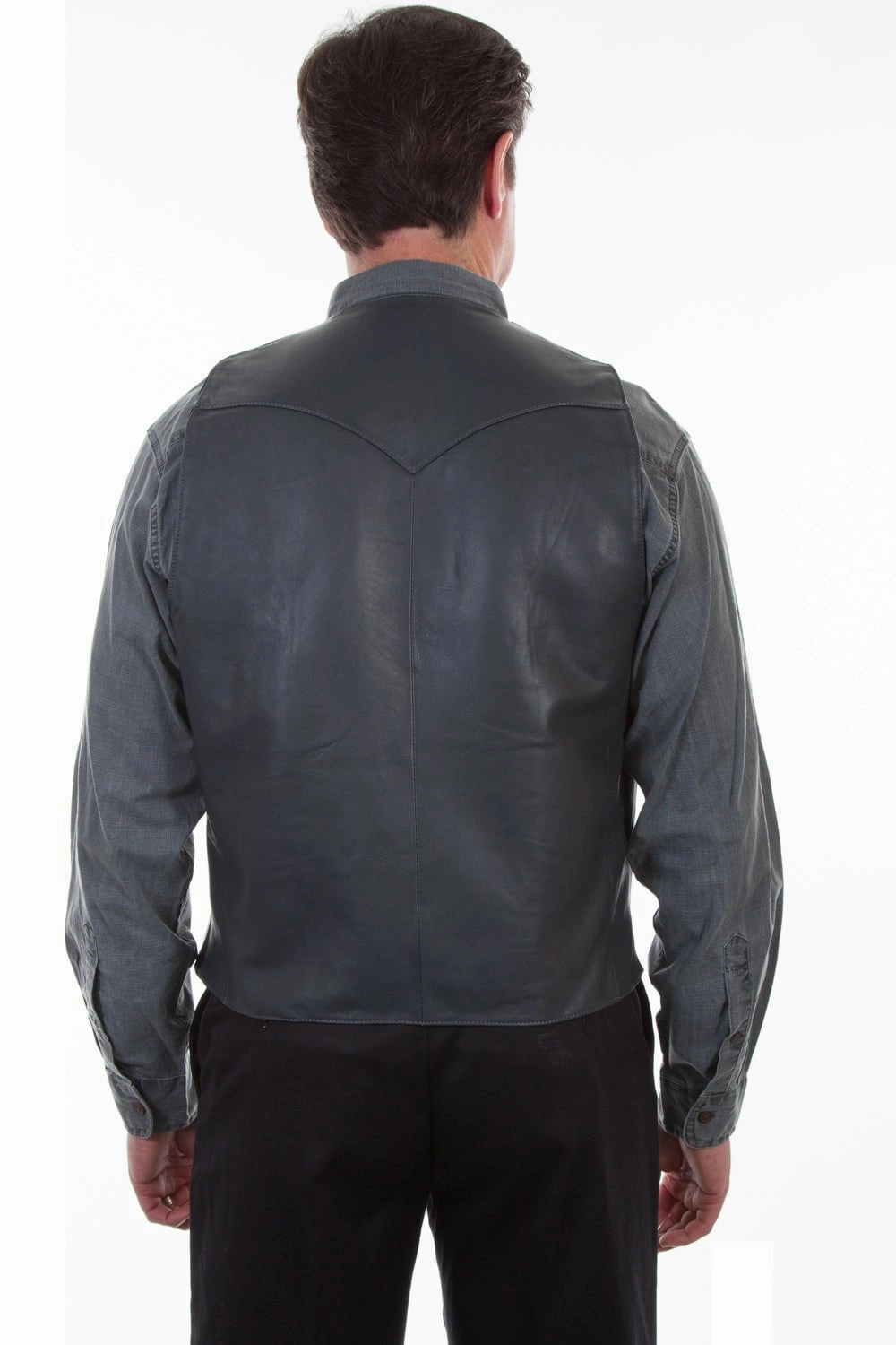 Scully Mens Grey Lamb Leather Caiman Inset Vest Adjustable Cuffs Advanced Wickability System