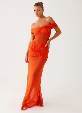Charming Off Shoulder Maxi Dress - Orange Comfortable fit-and-flare dress Fresh Appeal