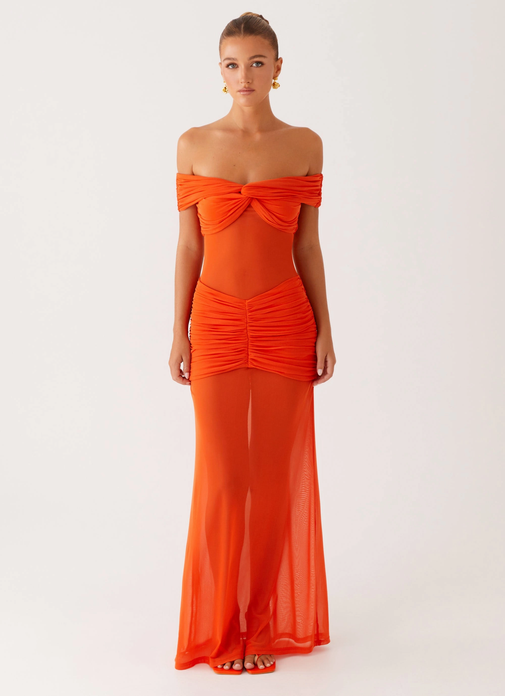 Hidden Zipper Sophisticated Coat Charming Off Shoulder Maxi Dress - Orange