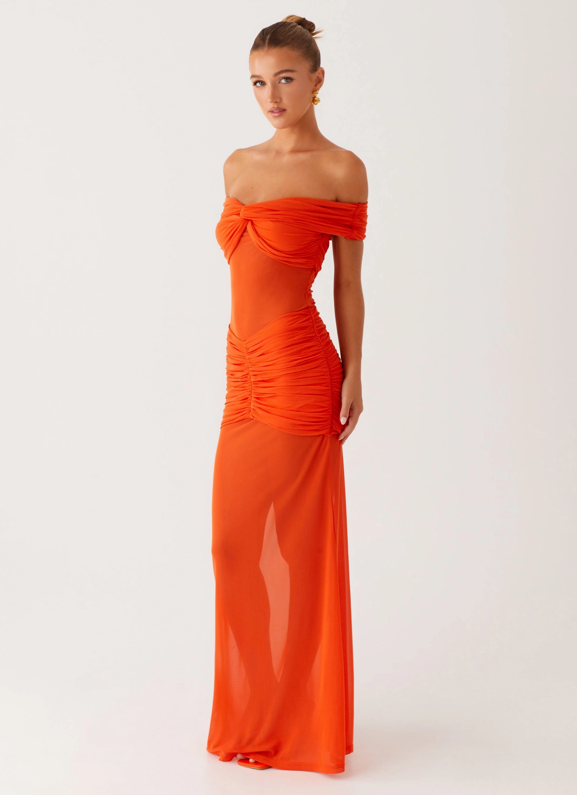 Layering Piece Charming Off Shoulder Maxi Dress - Orange