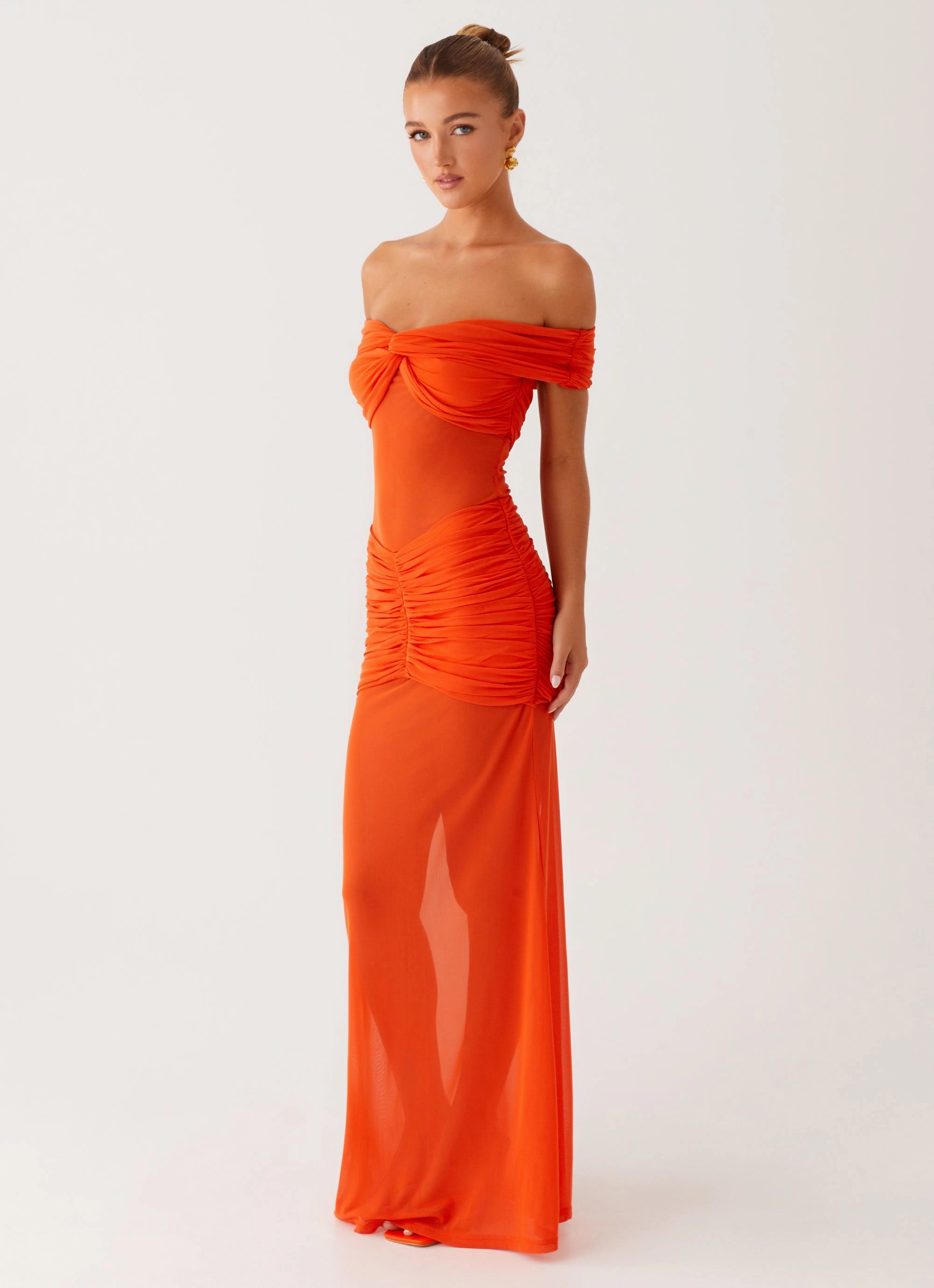 Wave Soft Charming Off Shoulder Maxi Dress - Orange