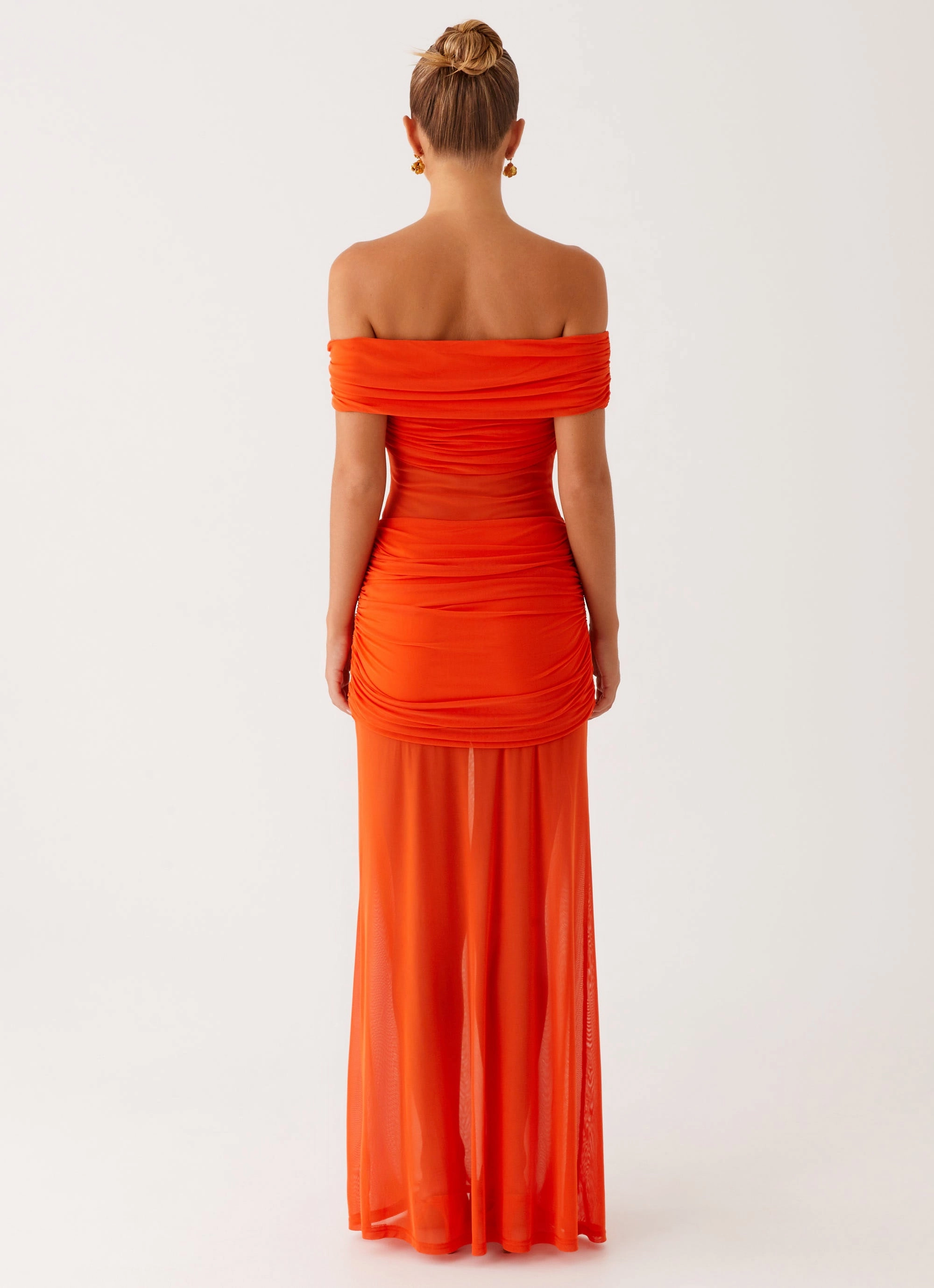 Charming Off Shoulder Maxi Dress - Orange Trend Texture Premium Material