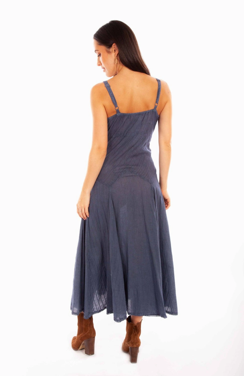 Scully Womens Slate 100% Cotton Long Multi-Fabric S/L Dress Breathable fabric Stretch Waistband Design