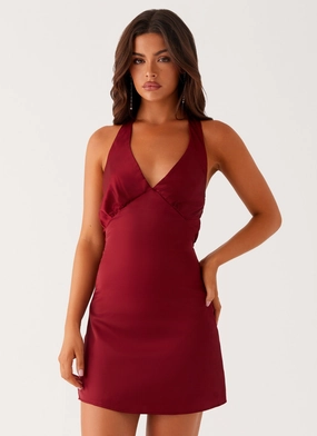 Modern Puffer Heavy Hearted Mini Dress - Wine