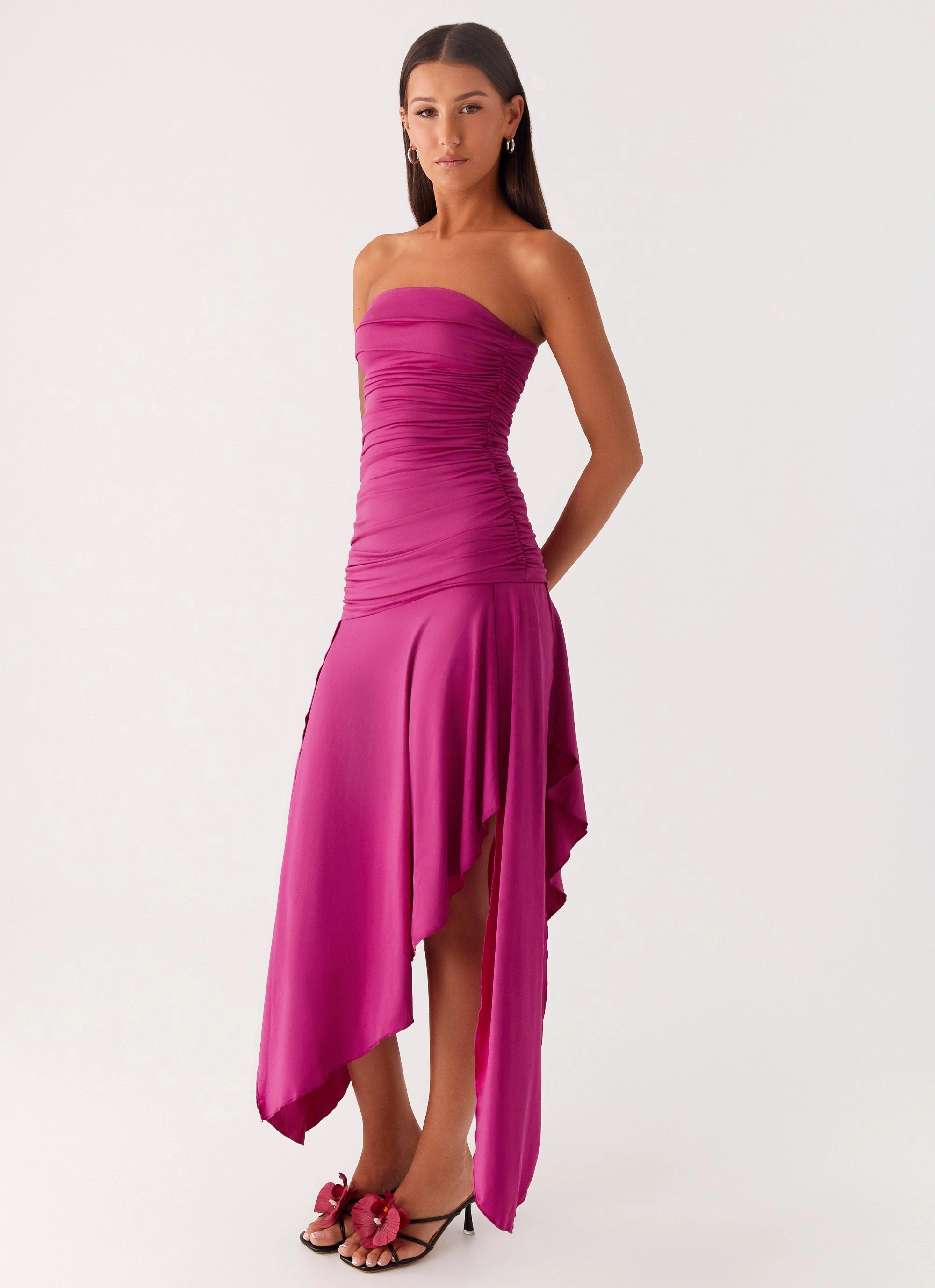 Ora Strapless Maxi Dress - Fuchsia Seasonal Jacket Practical Puffer Coat